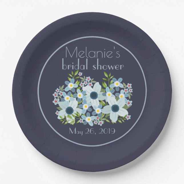 Dusty Blue and Navy Paper Plate (Front)