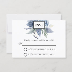 Dusty Blue and Navy Wedding RSVP Card