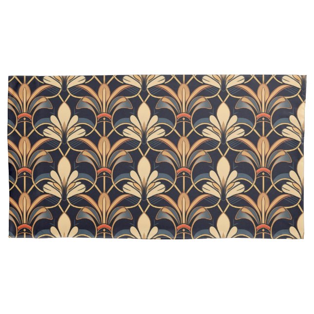 Dusty Blue and Orange Art Deco Pillowcase (Front-Left)