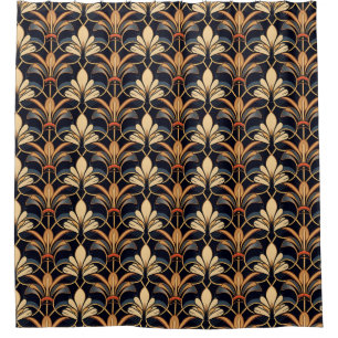 Dusty Blue and Orange Art Deco Shower Curtain