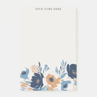Dusty Blue and Orange Floral Watercolor with Name Post-it Notes