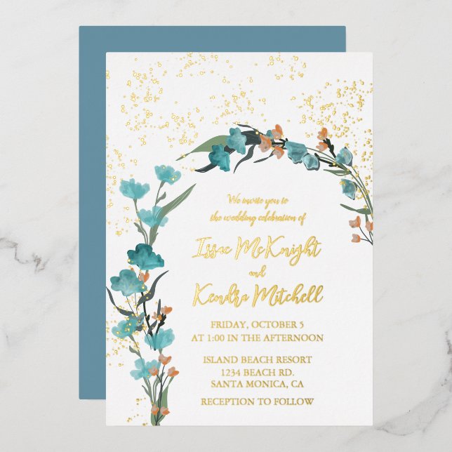 Dusty blue and Orange watercolor Floral Arch  (Front/Back)