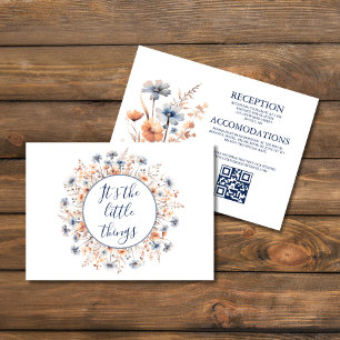 Dusty Blue and Peach Boho Wildflower QR Code Enclosure Card