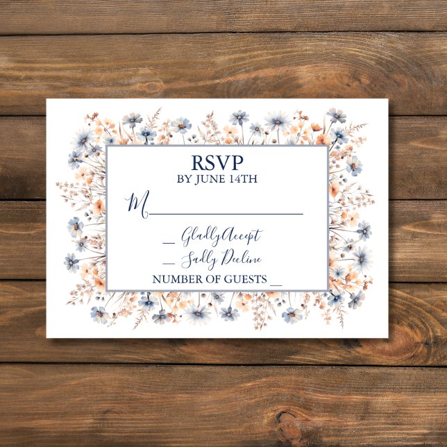 Dusty Blue and Peach Boho Wildflower RSVP Card (Creator Uploaded)