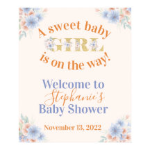 Dusty Blue and Peach Floral Girls Baby Shower