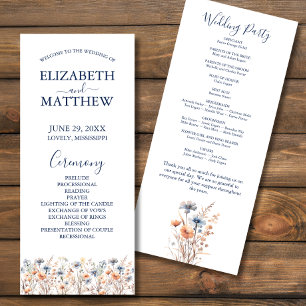 Dusty Blue and Peach Wildflowers Wedding Program