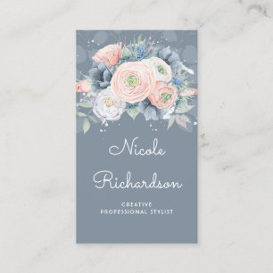 Dusty Blue and Peachy Roses Elegant Floral Pastels Business Card