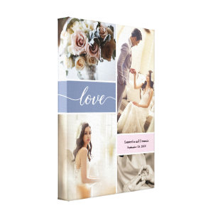 Dusty blue and pink elegant Love Wedding Photos Canvas Print