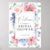 Dusty Blue and Pink Floral Bridal Shower Welcome