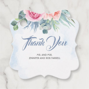 Dusty Blue and Pink Floral Modern Wedding Favour Tags