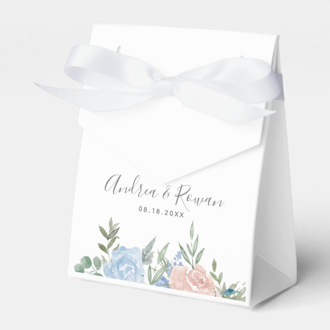 Dusty Blue and Pink Floral Wedding Favour Box (Front Side)