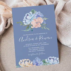 Dusty Blue and Pink Floral Wedding Invitations