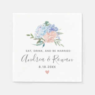 Dusty Blue and Pink Floral Wedding Napkin