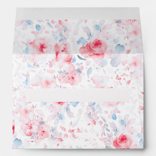 Dusty Blue and Pink Flowers Elegant Romantic Envelope (Back (Bottom))