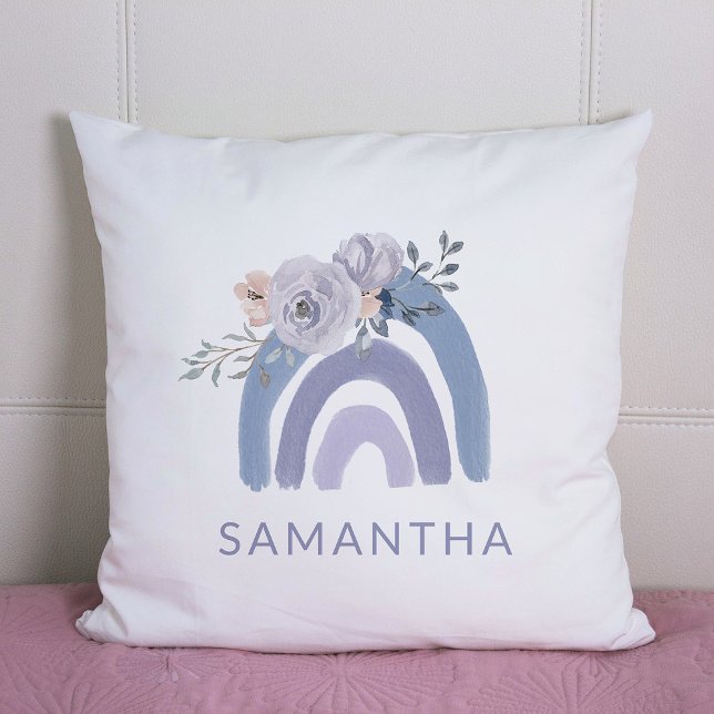 Dusty Blue and Purple Boho Rainbow with Flowers Cushion (Creator Uploaded)