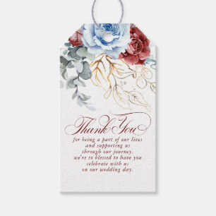 Dusty Blue and Red Flowers Boho Thank You Gift Tags
