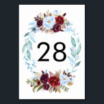 Dusty Blue and Red Wedding Table Number Cards<br><div class="desc">Dusty blue and burgundy red flowers Table Number Cards</div>