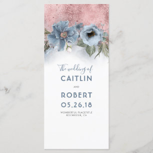 Dusty Blue and Rose Gold Floral Wedding Programs