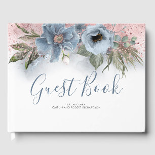Dusty Blue and Rose Gold Glitter Wedding Guest Book
