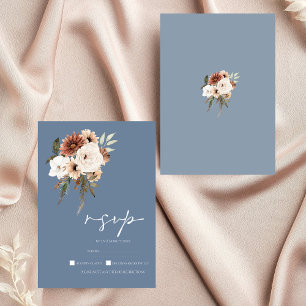 Dusty Blue and Rust Floral Wedding RSVP Card