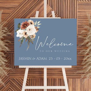 Dusty Blue and Rust Script Floral Wedding Welcome Poster