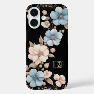 Dusty Blue and Shell Pink Floral Band iPhone 16 Case