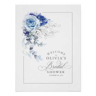 Dusty Blue and Silver Bridal Shower Welcome Poster