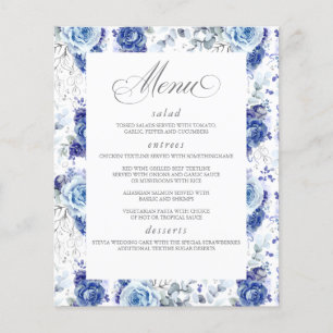 Dusty Blue and Silver Floral Elegant Wedding Menu
