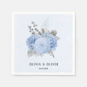 Dusty Blue and Silver Floral Wedding Napkin