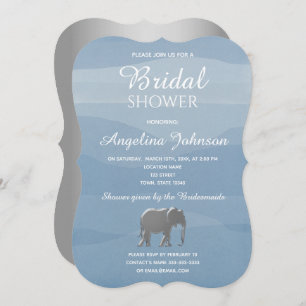Dusty Blue and Silver Foil Elephant Bridal Shower Invitation