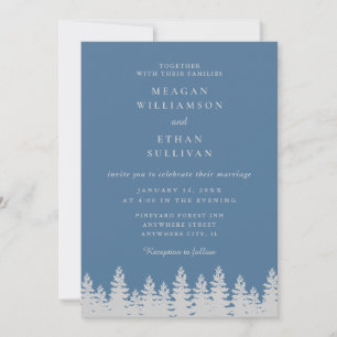Dusty Blue and Silver Pine Trees Winter Wedding Invitation
