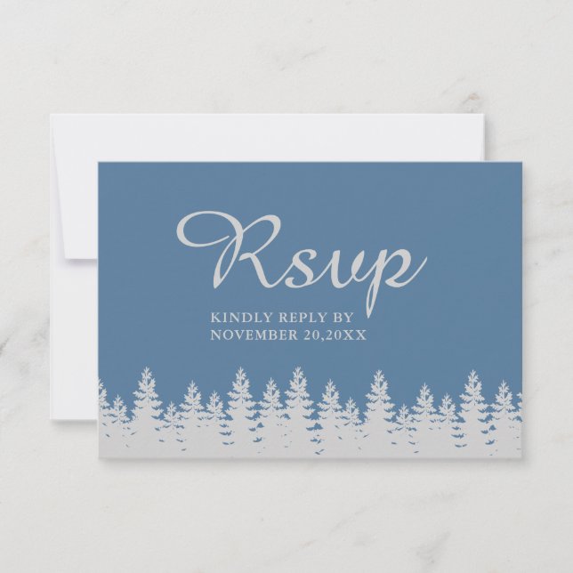 Dusty Blue and Silver Winter Wedding With Meal RSVP Card (Front)