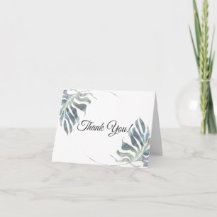 Dusty Blue and Teal Green Watercolor Leaves Thank You Card