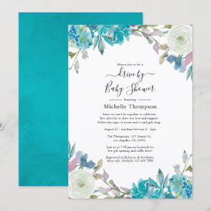 Dusty Blue and Turquoise Floral Drive By Shower Invitation