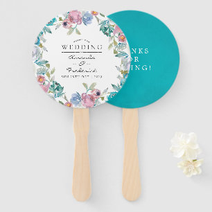 Dusty Blue and Turquoise Floral Wedding Favour Hand Fan