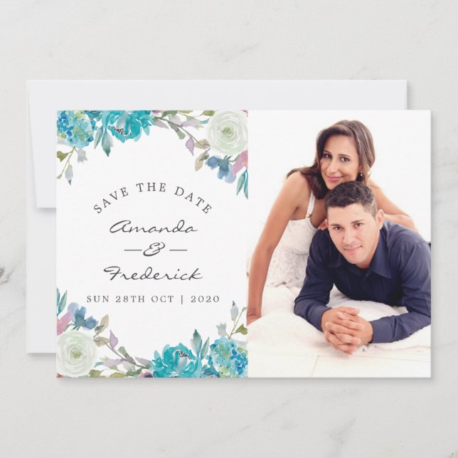 Dusty Blue and Turquoise Wedding Save the Date (Front)