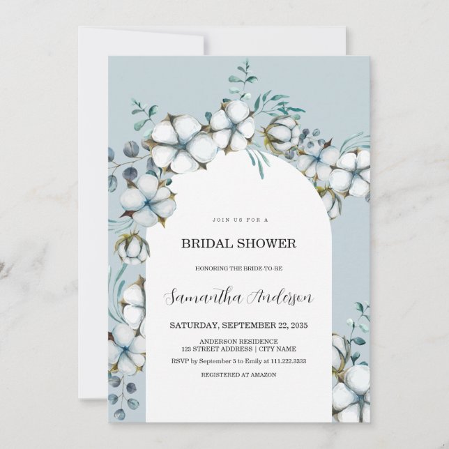 Dusty Blue and white arch Bridal Shower Invitation (Front)