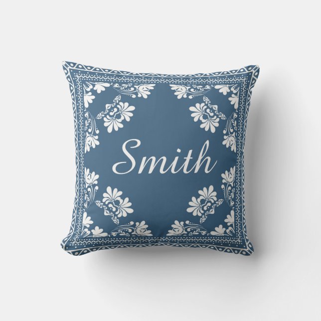 Dusty Blue and White Bandanna Design Cushion (Front)