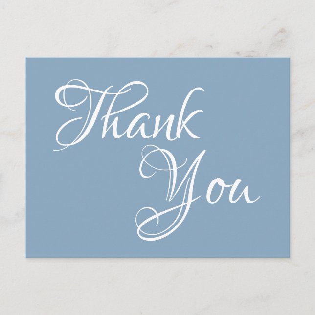 Dusty Blue and White Calligraphy Thank You Postcard (Front)