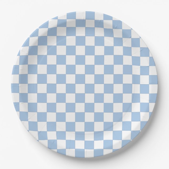 Dusty Blue and White Checkered Paper Plate (Front)