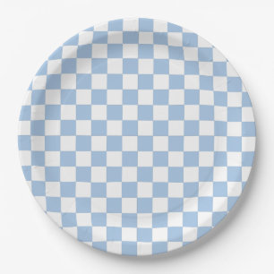 Dusty Blue and White Chequered Paper Plate