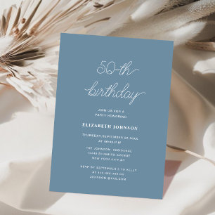 dusty blue and white classic 50th birthday  invitation