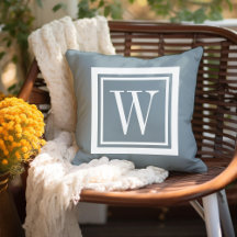 Dusty Blue and White Classic Square Monogram