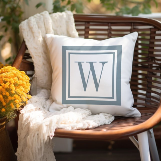 Dusty Blue and White Classic Square Monogram Cushion (Creator Uploaded)