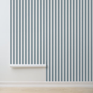 Dusty Blue and White Classic Vertical Stripes Wallpaper