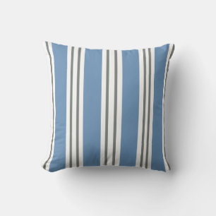 Dusty Blue and White Coastal Stripes Cushion