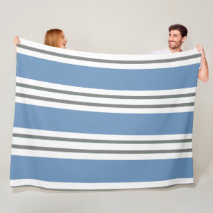 Dusty Blue and White Coastal Stripes Fleece Blanket