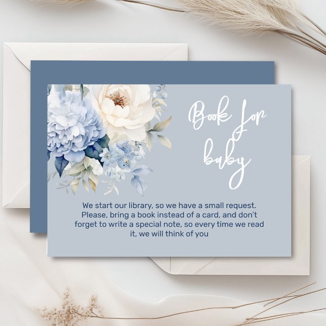 Dusty blue and white floral baby shower card (Dusty blue and beige watercolor peonies floral baby shower invitation, gender neutral)