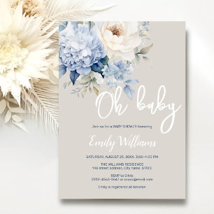 Dusty blue and white floral baby shower invitation