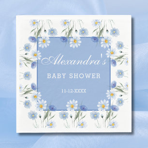 Dusty Blue and White Floral Boho Baby Shower Napkin